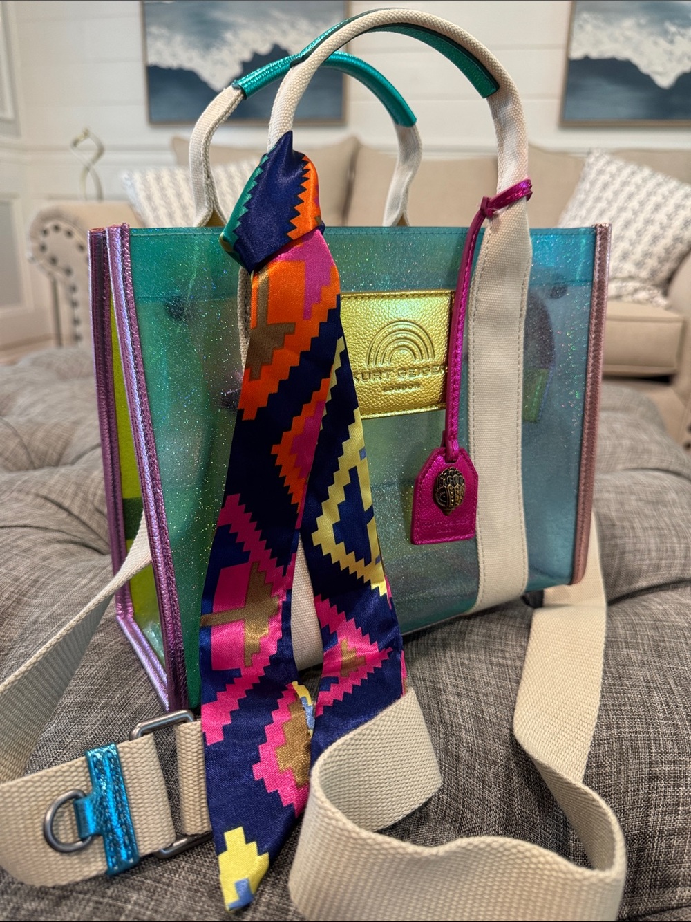 Kurt Geiger Bag Mini Southbank Vinyl Glitter Rainbow Translucent Tote Satchel - Picture 3 of 17